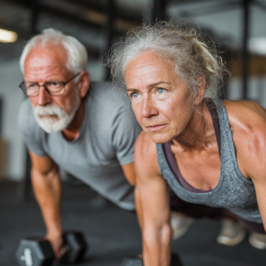 Aktív idősebb párok wellness gyakorlatok közben